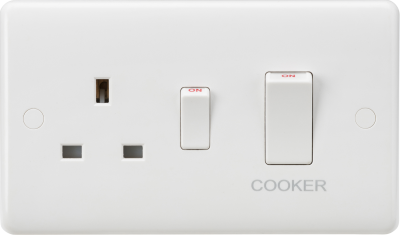 Curved Edge 45A DP Cooker Switch and 13A Socket (White Rocker)