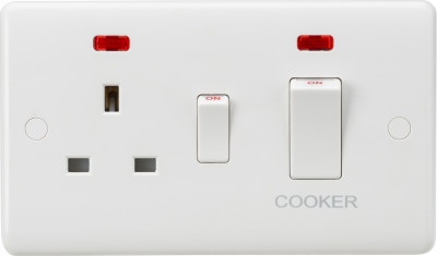 Curved Edge 45A DP Cooker Switch and 13A Socket with Neons (White Rocker)