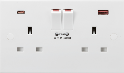 13A 2G DP Switched Socket with Dual USB FASTCHARGE ports (A + C)