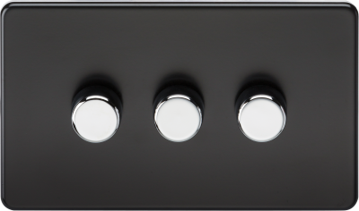 Screwless 3G 2-way 10-200W (5-150W LED) trailing edge dimmer - Matt Black with chrome knobs