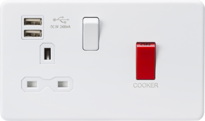 45A DP Switch & 13A Switched Socket with Dual USB Charger 2.4A - Matt White