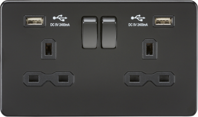 13A 2G switched socket with dual USB charger A + A (2.4A) - Matt black