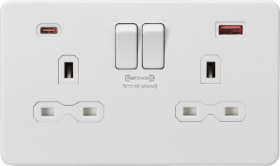 13A 2G DP Switched Socket with dual USB [FASTCHARGE] A+C - Matt White