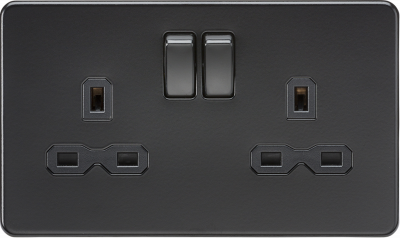 Screwless 13A 2G DP switched socket - matt black with black insert