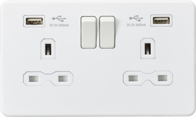 13A 2G switched socket with dual USB charger A + A (2.4A) - Matt white