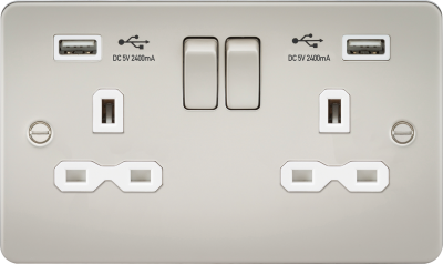 13A 2G switched socket with dual USB charger A + A (2.4A) - Pearl with white insert