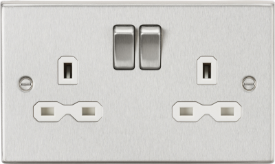 13A 2G DP Switched Socket with White Insert - Square Edge Brushed Chrome