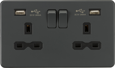 13A 2G switched socket with dual USB charger A + A (2.4A) - Anthracite