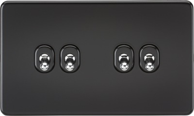 Screwless 10AX 4G 2-Way Toggle Switch - Matt Black with chrome toggles