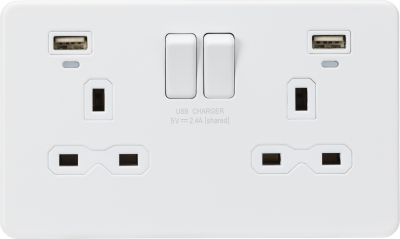 13A 2G Switched Socket, Dual USB (2.4A) with LED Charge Indicators - Matt White