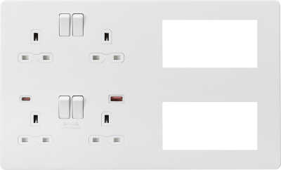 Screwless Combination Plate with Dual USB FASTCHARGE A+C - Matt White