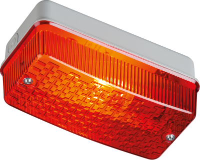 230V IP65 100W max E27 Bulkhead with Red Prismatic  Diffuser and Aluminium Base