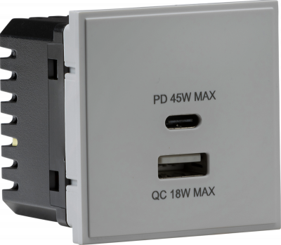 Dual USB charger A+C (18W QC / 45W USB-PD) 50 x 50mmm - grey