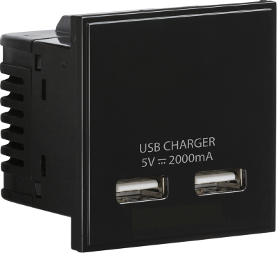 Dual USB charger (2A) Module 50 x 50mm - Black