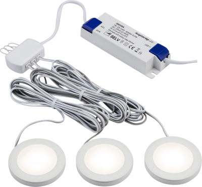 230V IP20 2.5W LED Dimmable Under Cabinet Lights in White - Pack of 3  - 3000K