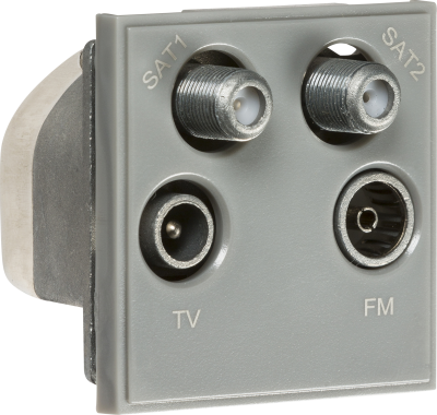 Quadplexed SAT1/SAT2/TV/FM DAB Outlet Module 50 x 50mm - Grey