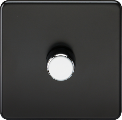 Screwless 1G 2-way 10-200W (5-150W LED) trailing edge dimmer - Matt Black with chrome knob