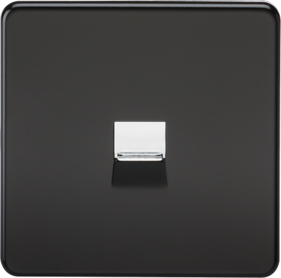 Screwless Telephone Master Socket -Matt Black with Chrome Shutter