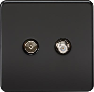 Screwless TV & SAT TV Outlet (Isolated) - Matt Black