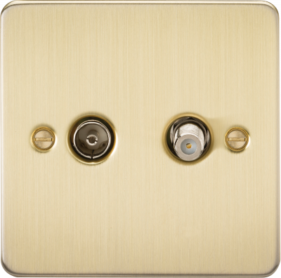 Flat Plate TV and SAT TV Outlet (isolated) - Brushed Brass