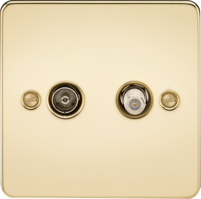 Flat Plate TV and SAT TV Outlet (isolated) - Polished Brass