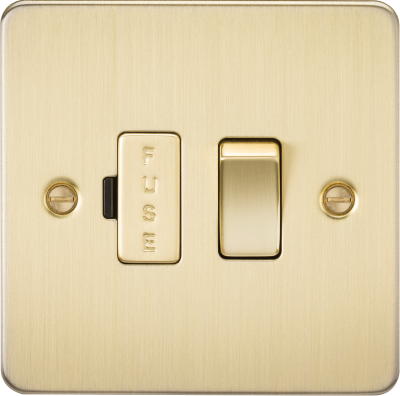 Flat Plate 13A switched fused spur unit - brushed brass