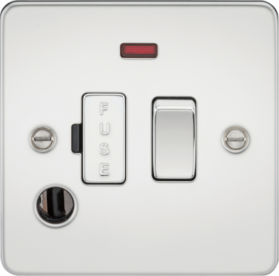 Flat Plate 13A switched fused spur unit with neon and flex outlet - polished chrome