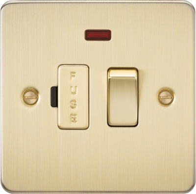 Flat Plate 13A switched fused spur unit with neon - brushed brass