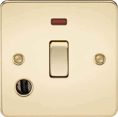 Flat Plate 20A 1G DP switch with neon and flex outlet - polished brass