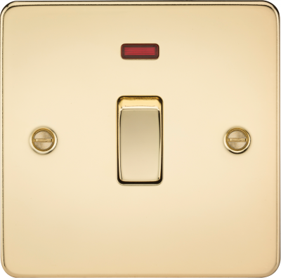 Flat Plate 20A 1G DP switch with neon - polished brass