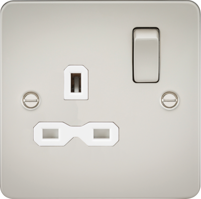 Flat plate 13A 1G DP switched socket - pearl with white insert