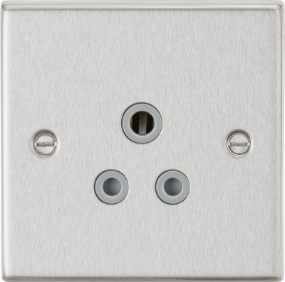 5A Unswitched Socket - Square Edge Brushed Chrome Finish with Grey Insert