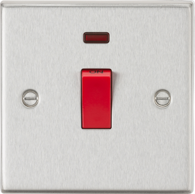 45A DP Switch with Neon (single size) - Square Edge Brushed Chrome