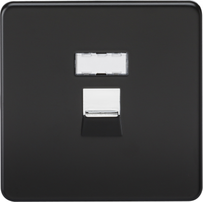 Screwless RJ45 network outlet - matt black with chrome shutter