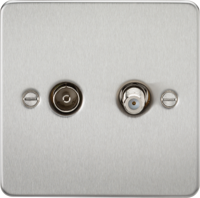 Flat Plate TV and SAT TV Outlet (isolated) - Brushed Chrome