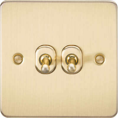 Flat Plate 10AX 2G 2-way toggle switch - brushed brass