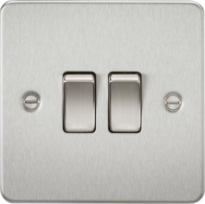 Flat Plate 10AX 2G 2-way switch - brushed chrome