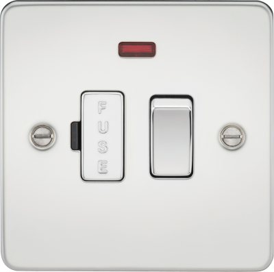 Flat Plate 13A switched fused spur unit with neon - polished chrome