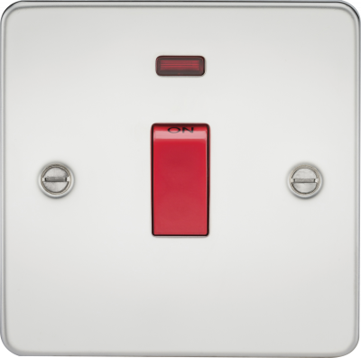 Flat Plate 45A 1G DP switch with neon - polished chrome