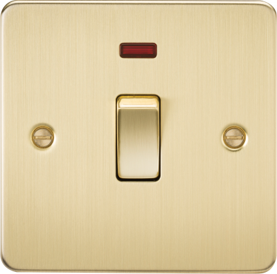 Flat Plate 20A 1G DP switch with neon - brushed brass