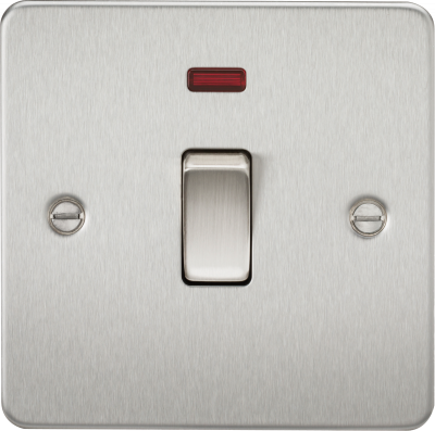 Flat Plate 20A 1G DP switch with neon - brushed chrome