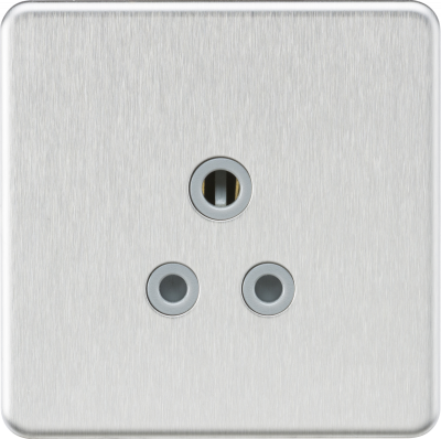 Screwless 5A Unswitched Round Socket - Brushed Chrome with Grey Insert