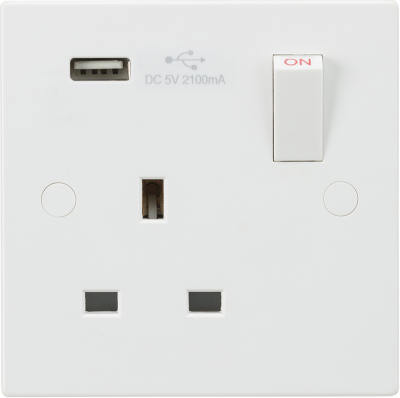 13A 1G Switched Socket with USB Charger 5V DC 2.1A