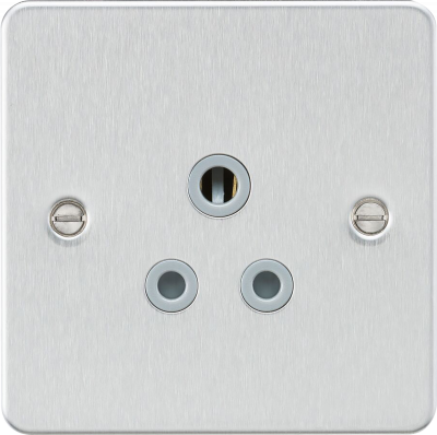 Flat plate 5A unswitched socket - brushed chrome with grey insert