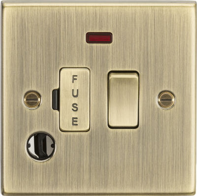 13A Switched Fused Spur Unit with Neon & Flex Outlet - Square Edge Antique Brass