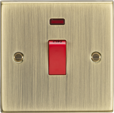 45A DP Switch with Neon (single size) - Square Edge Antique Brass