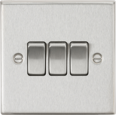 10AX 3G 2 Way Plate Switch - Square Edge Brushed Chrome