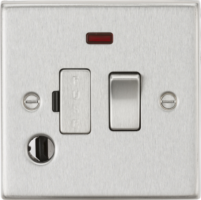 13A Switched Fused Spur Unit with Neon & Flex Outlet - Square Edge Brushed Chrome