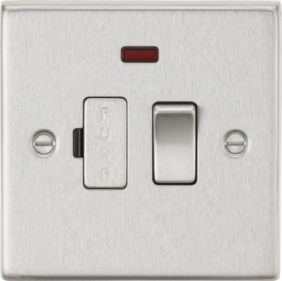 13A Switched Fused Spur Unit with Neon - Square Edge Brushed Chrome