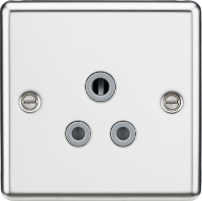 5A Unswitched Socket - Rounded Edge Polished Chrome Finish with Grey Insert